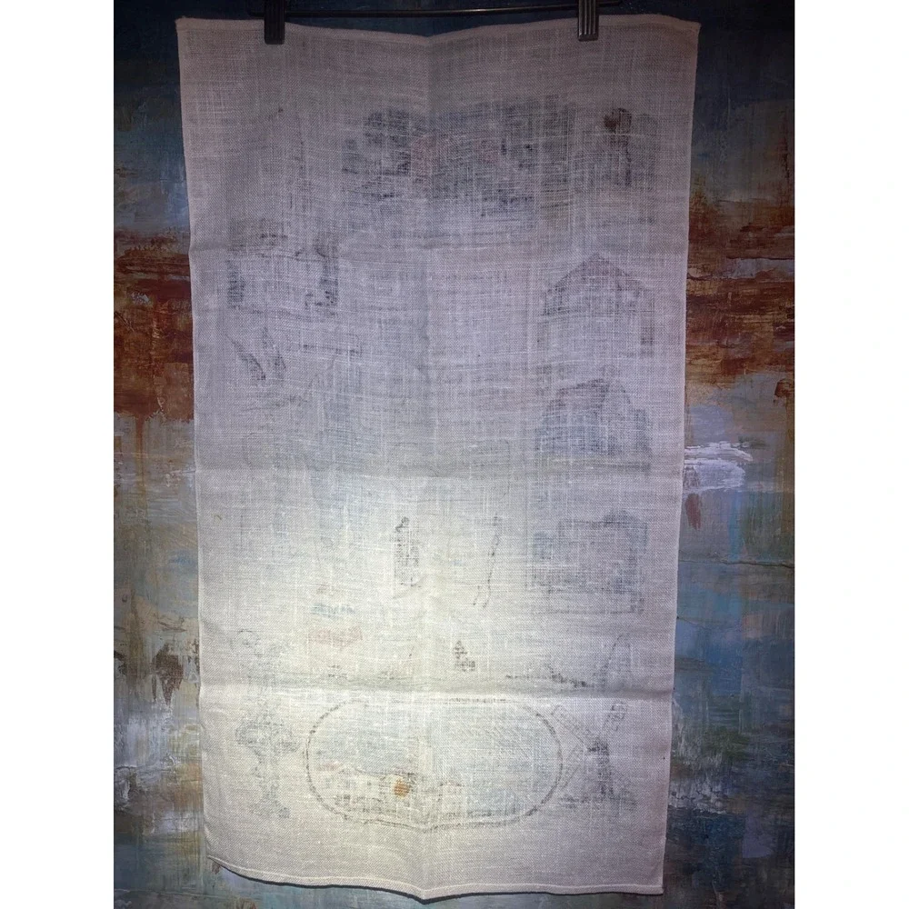 Vintage Rhode Island Souvenir Tea Towel Linen Map Historic Landmarks Nautical